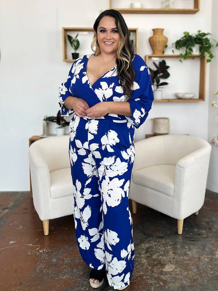 Double Take Full Size Printed Tie Back Wide Leg Jumpsuit | Nikki &amp; Co. Boutique