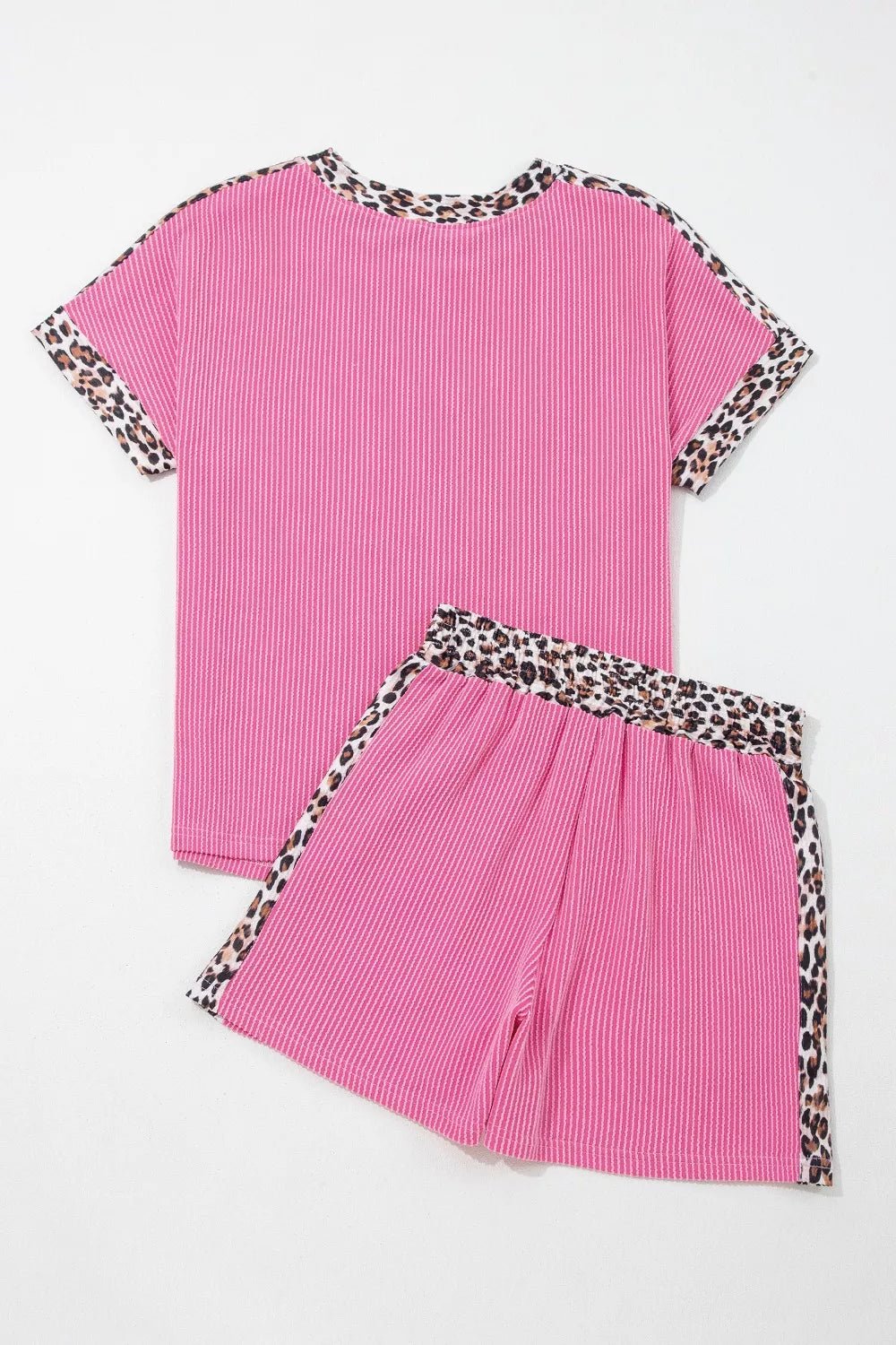 Leopard Trim Twist Ribbed Top and Shorts Set in Fuchsia Pink - Nikki &amp; Co. Boutique