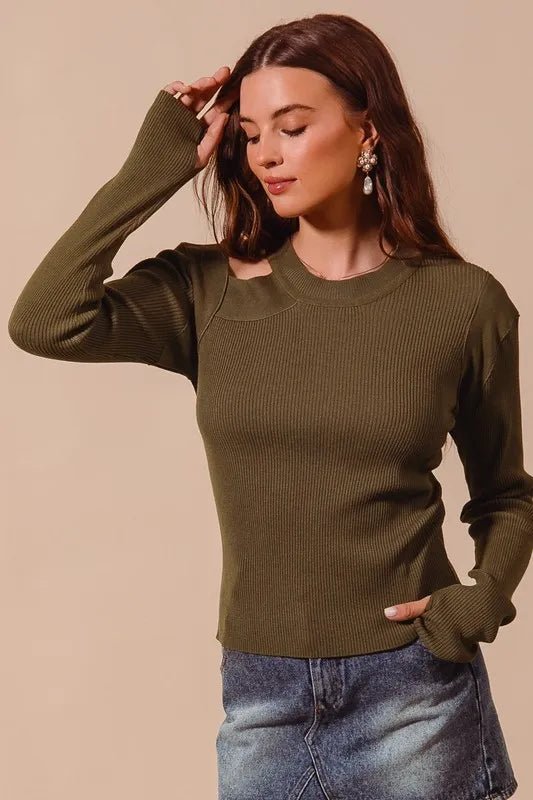 SO ME Rib Knit Top with Shoulder Cut Out - Nikki &amp; Co. Boutique