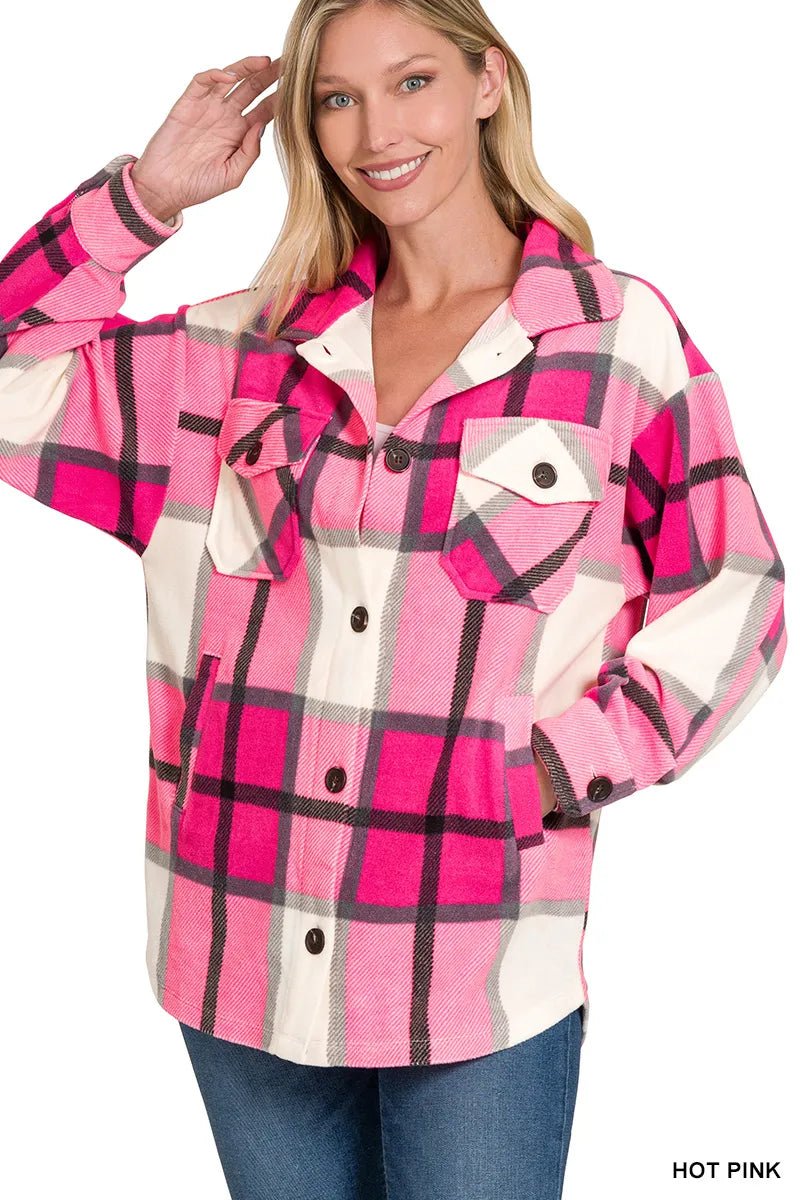 Zenana Oversized Plaid Fleece Shacket - Nikki &amp; Co. Boutique