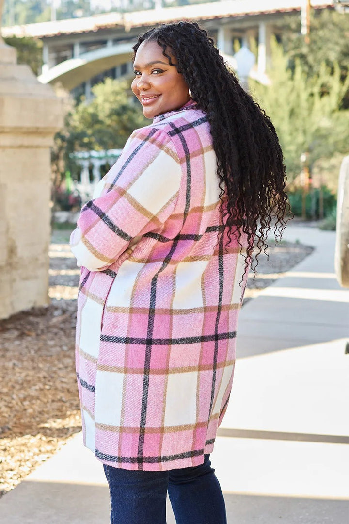 Double Take Full Size Plaid Button Up Lapel Collar Coat - Nikki &amp; Co. Boutique