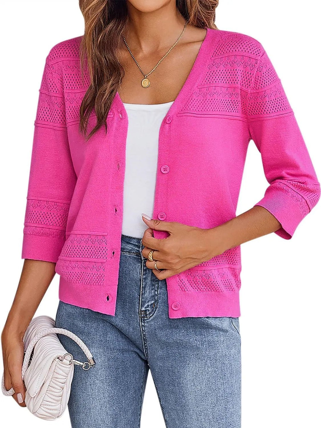 Button Up 3/4 Sleeve Cardigan - Nikki &amp; Co. Boutique