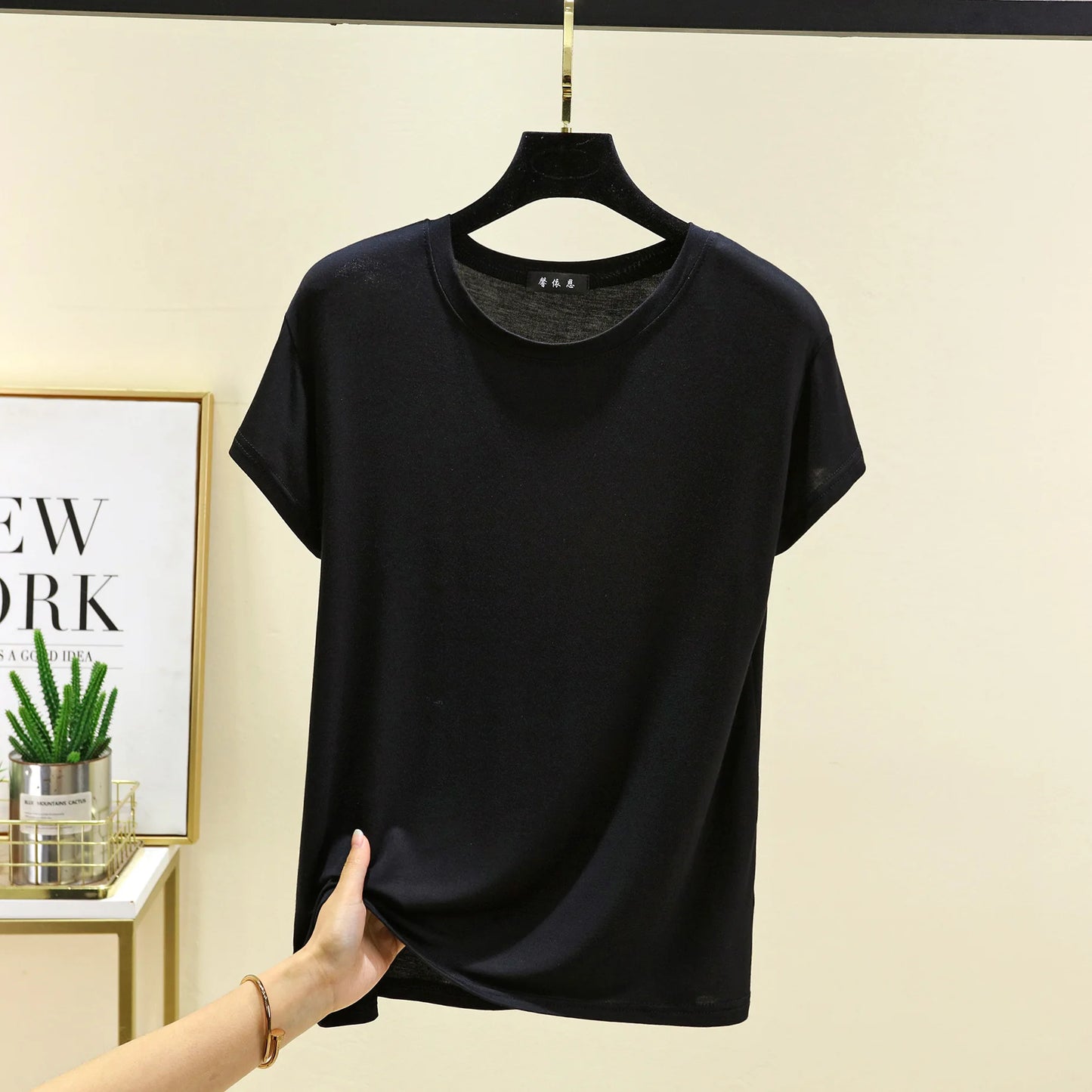 Plus size L to 6XL Modal O-Neck Tshirt Short Sleeves Solid color Slim Fit T-shirts summer women's tee tops all match