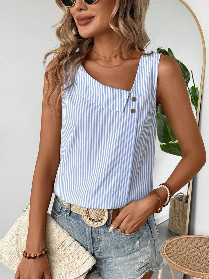 Decorative Button Asymmetrical Striped Tank - Nikki &amp; Co. Boutique