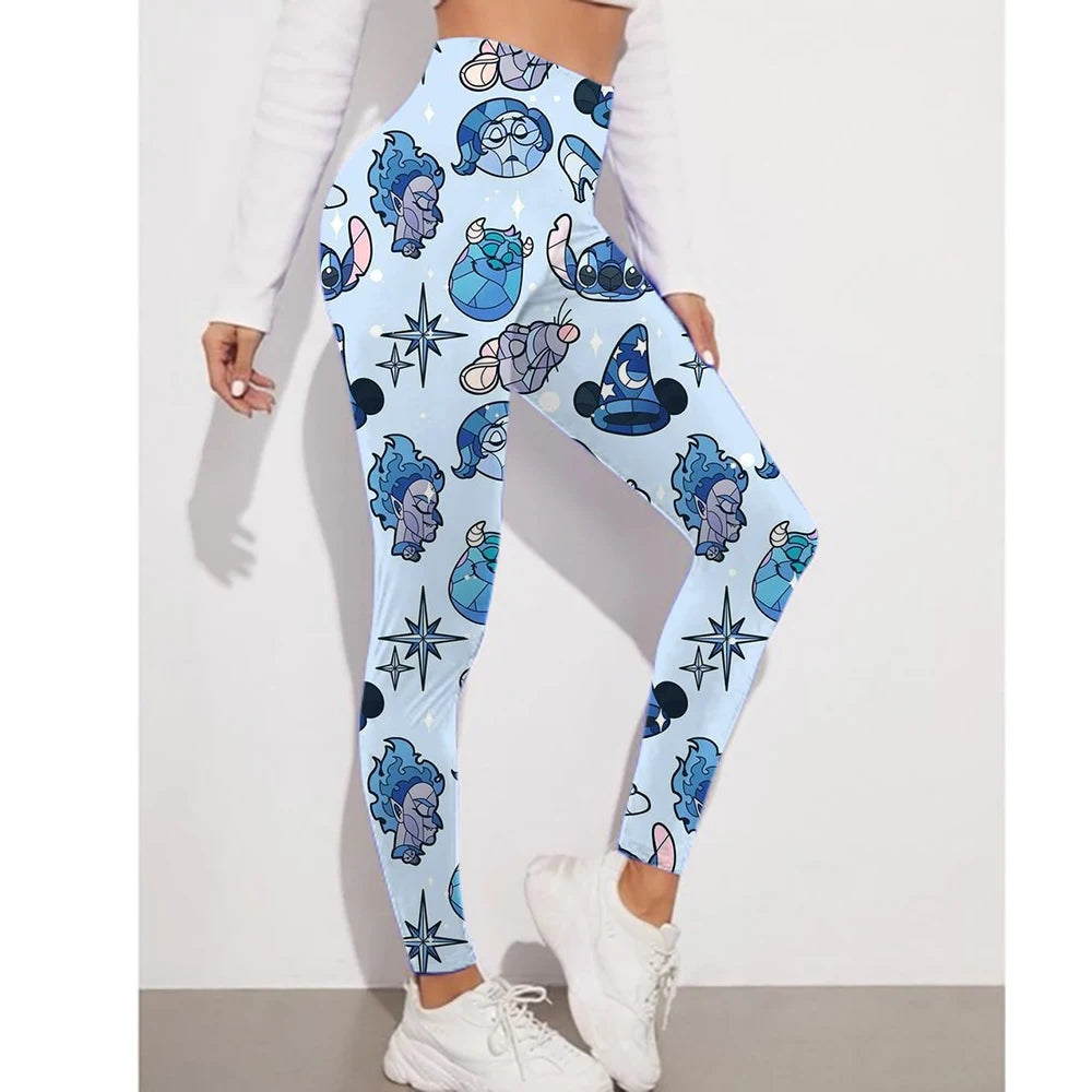 Disney Stitch Printed Tights Women's High Waist Sexy Push Up Hip Yoga Pants Gym Fitness Tights Abdominal Control Exercise Runnin