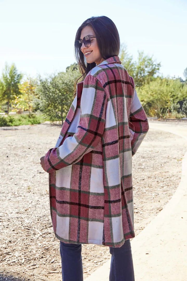 Double Take Full Size Plaid Button Up Lapel Collar Coat - Nikki &amp; Co. Boutique
