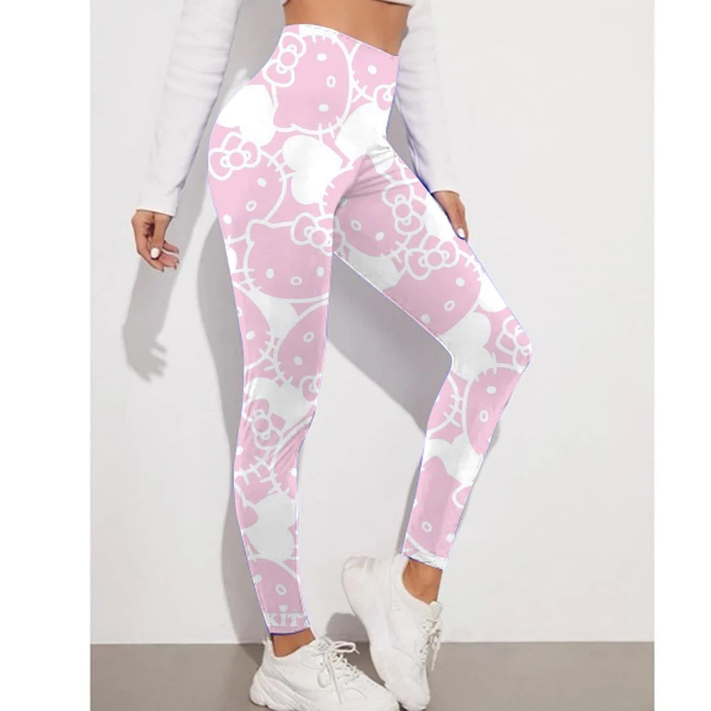 Fitness Women Sport Hello Kitty Kuromi print Waist Elastic Solid Yoga Leggings Gym Jogging Quick Dry Push Up Slim Pants Female