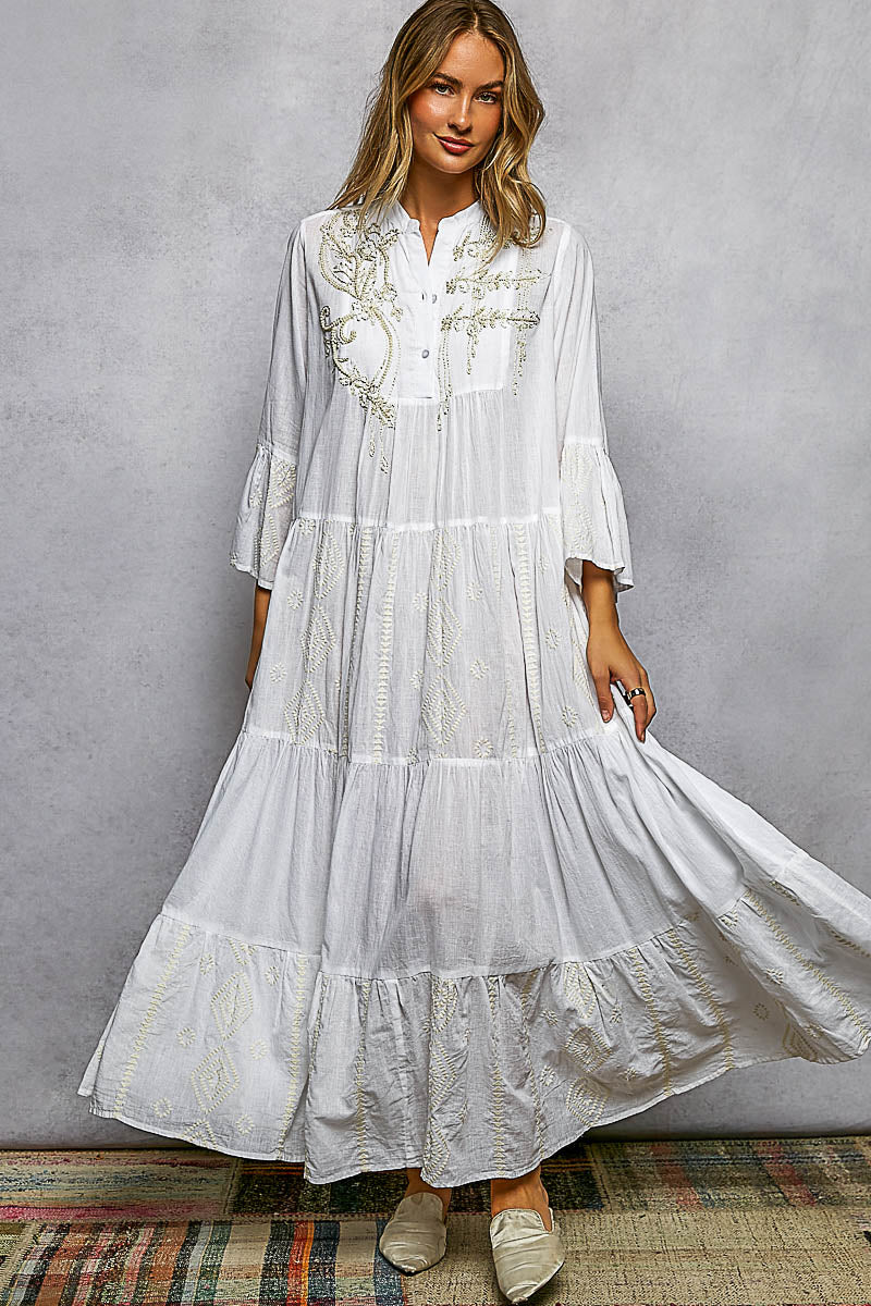 POL Embroidered Floral Tiered Maxi Dress in Ivory - Nikki &amp; Co. Boutique