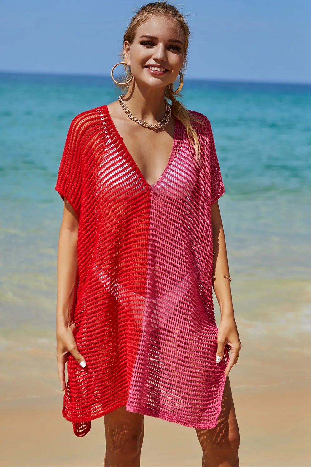 Angel Wings Openwork Contrast Slit Knit Cover Up | Nikki &amp; Co. Boutique