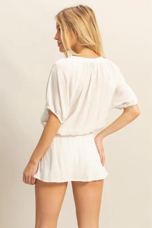HYFVE Drawstring Hem Shorts Sleeve Tops and Skort Sets | Nikki &amp; Co. Boutique