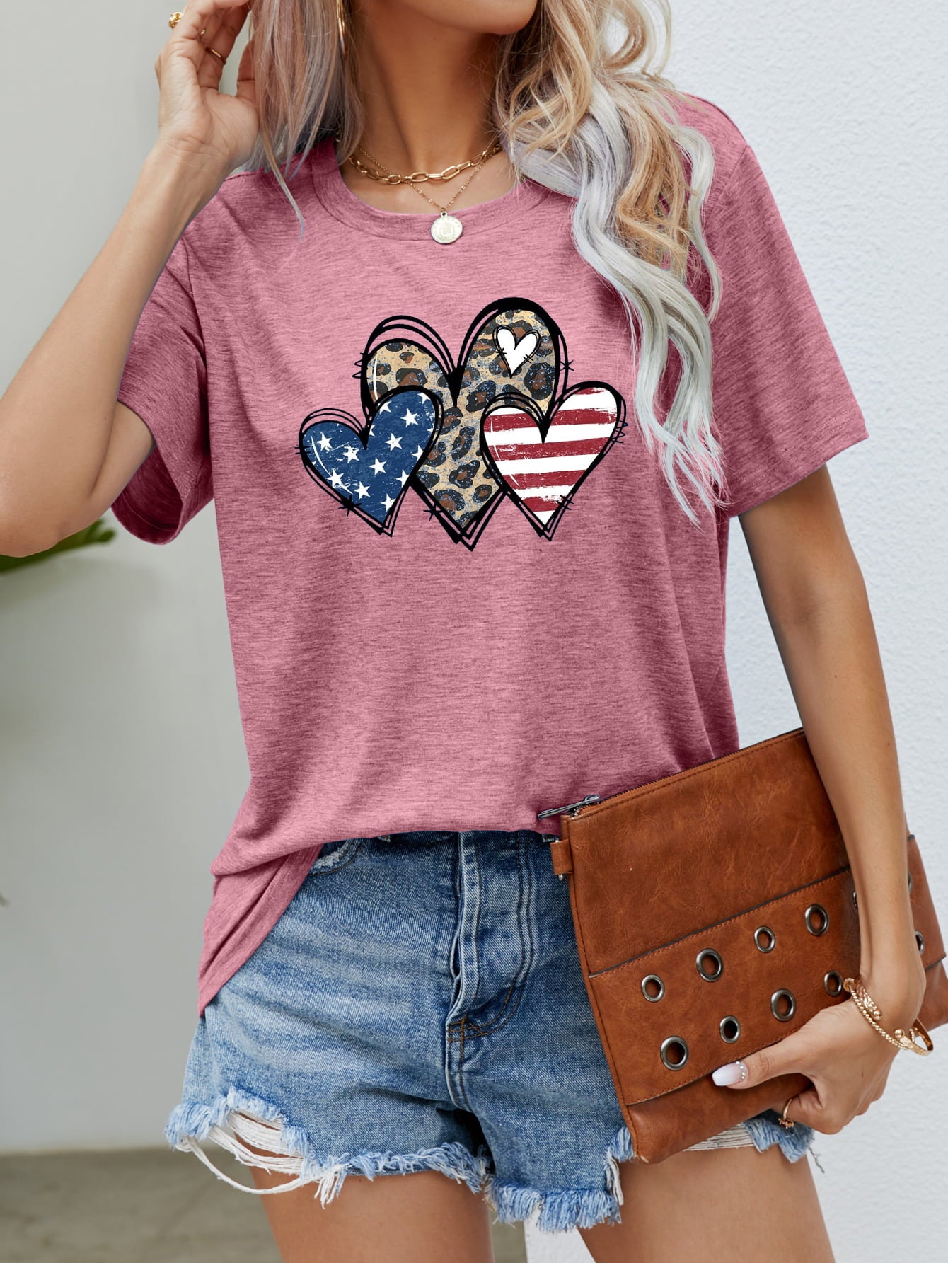 US Flag Leopard Heart Graphic Tee - Nikki and Co Boutique
