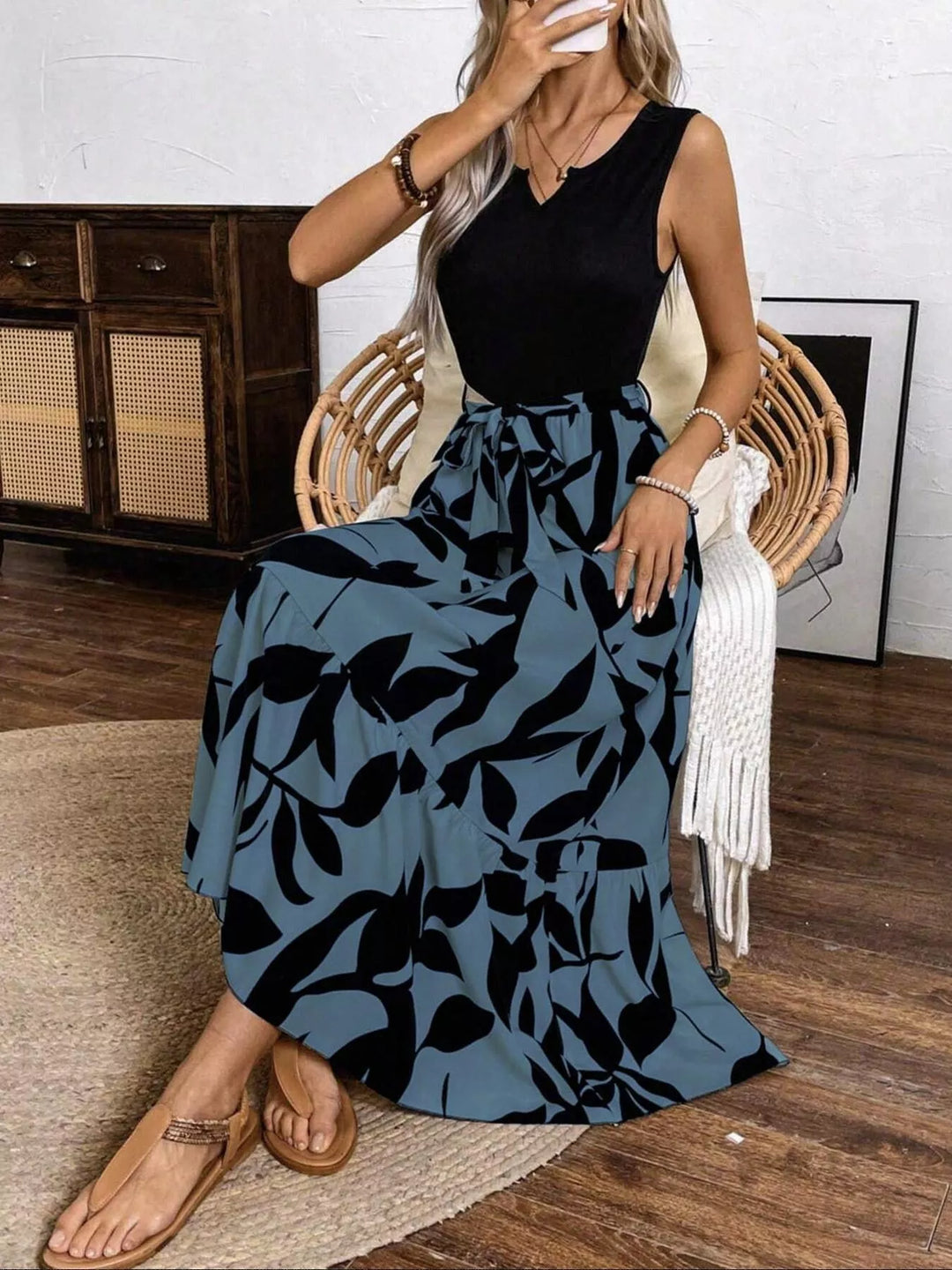 Sleeveless Floral Print Maxi Dress in Black - Nikki &amp; Co. Boutique