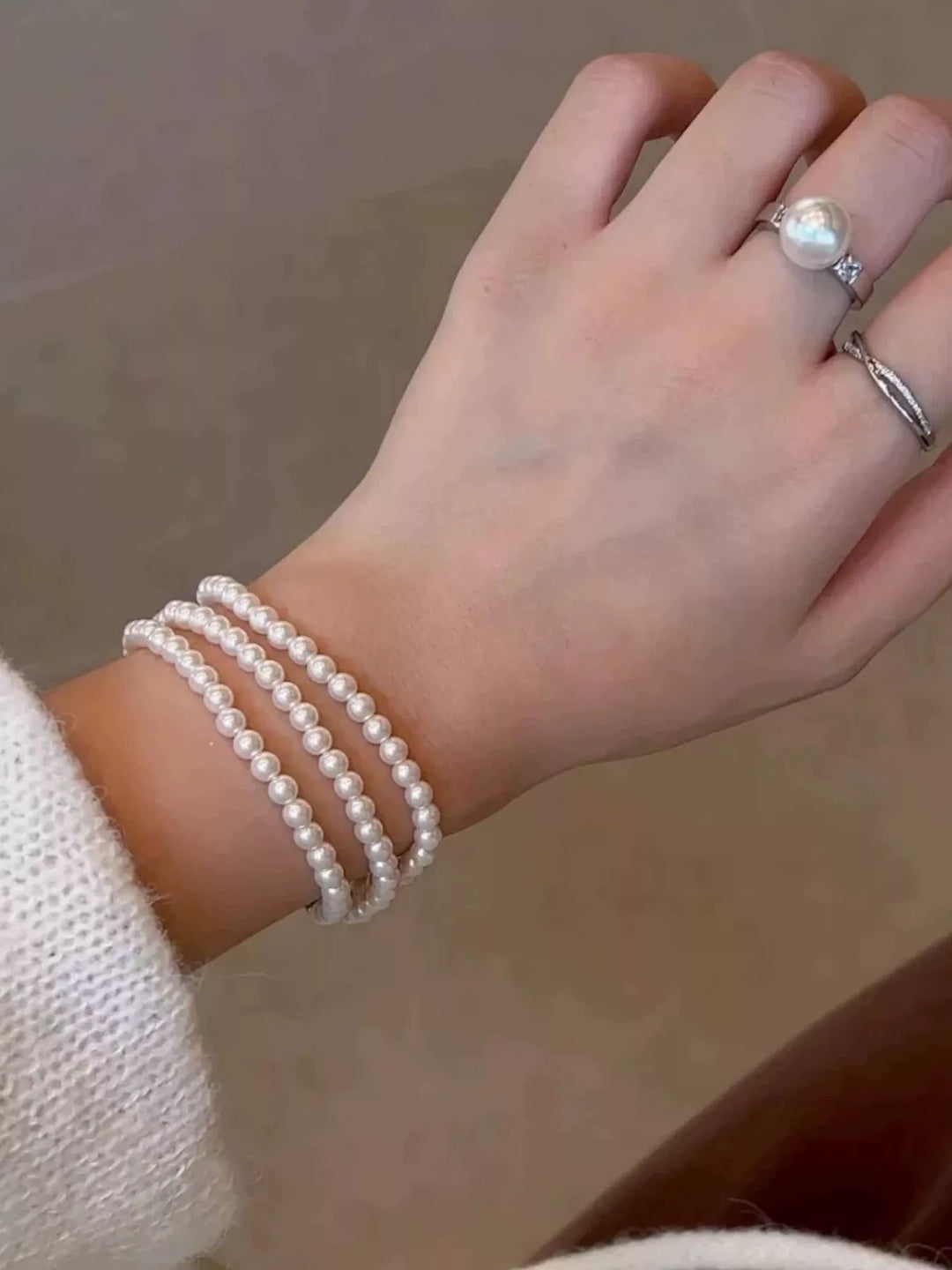 Three Layers Pearl Bracelet in Silver - Nikki &amp; Co. Boutique