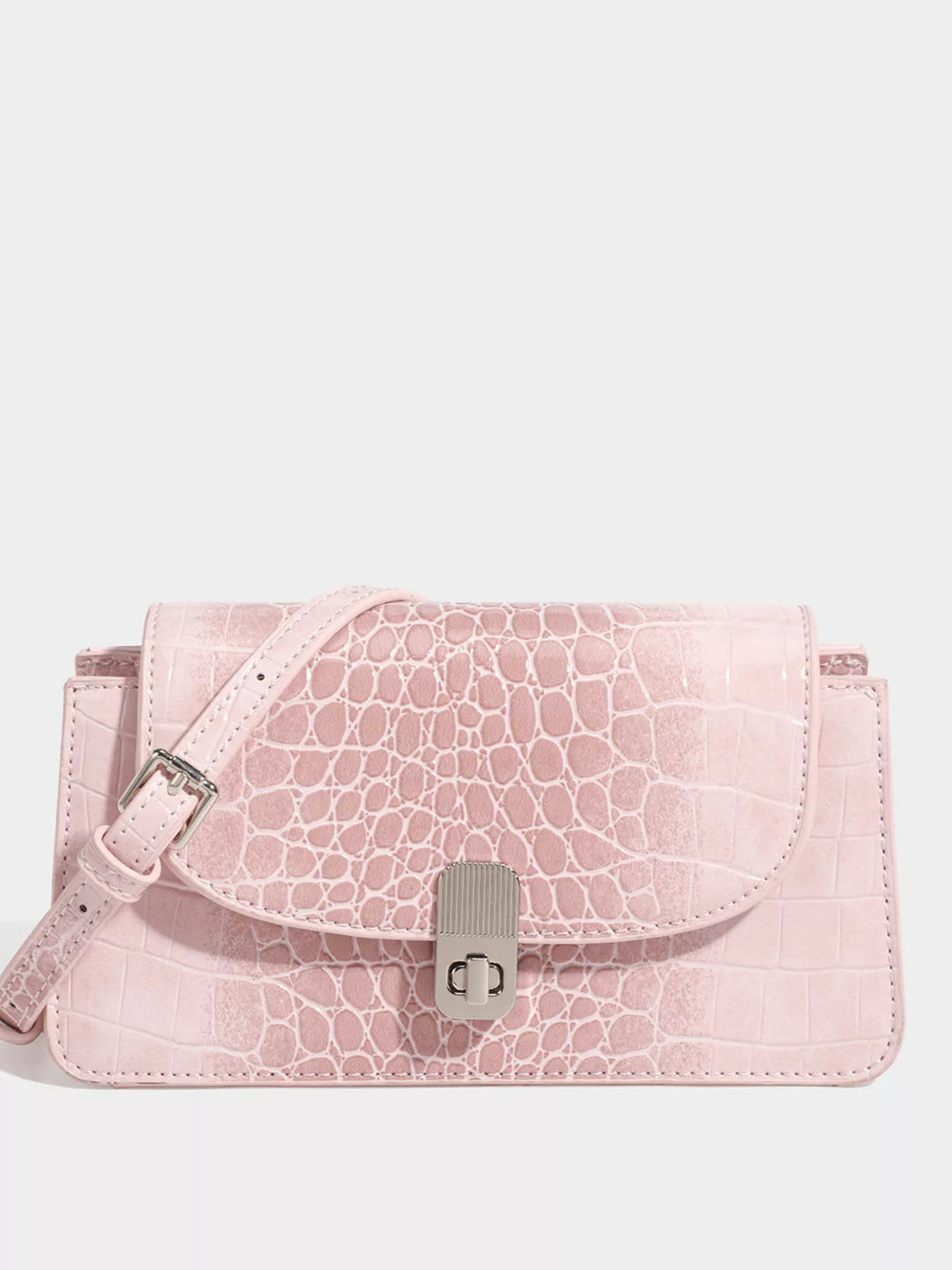 Crocodile Embossed Flap Crossbody Bag in Blush Pink - Nikki &amp; Co. Boutique