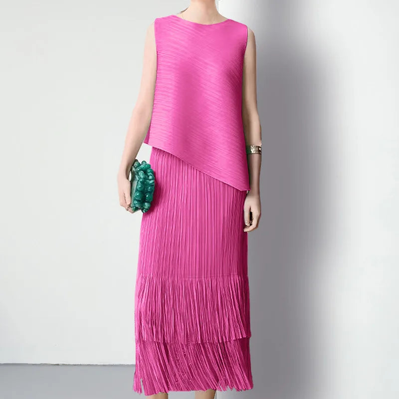 HKSH Spring Summer New Women Tide Young Style Y2K Contracted Fashion Ins Elegant Temperament Pleated Fabricevening Dress HK5086