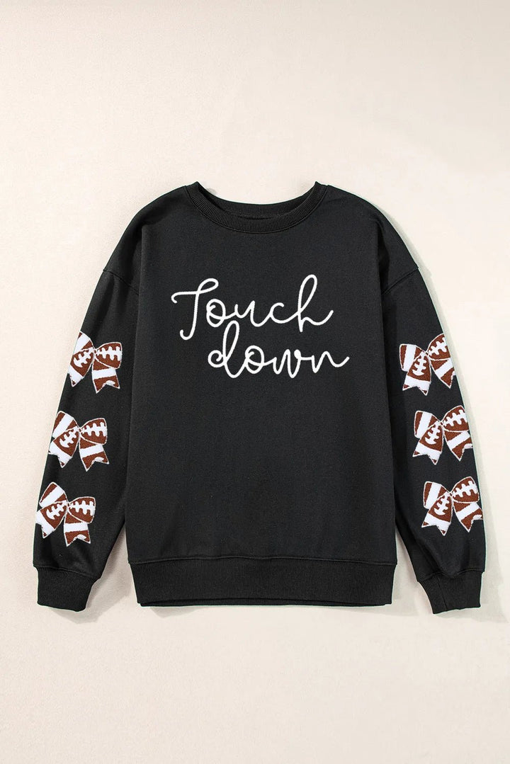 Touchdown Bow Graphic Long Sleeve Sweatshirt - Nikki &amp; Co. Boutique