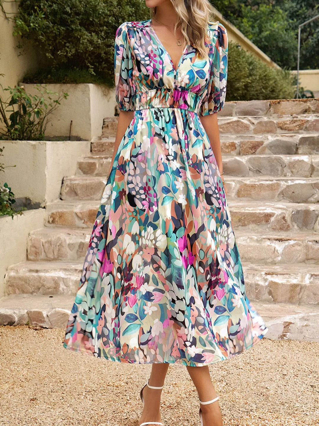 Printed Puff Sleeve Midi Dress | Nikki &amp; Co. Boutique