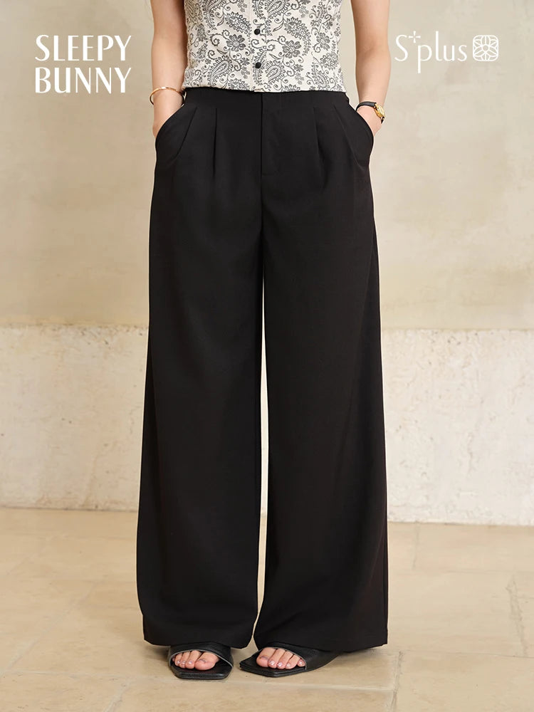 Matte Satin Wide Leg Pants Women High Waist Black Straight Trousers Elegant Office Workwear Loose Long Dress Pants  Summer