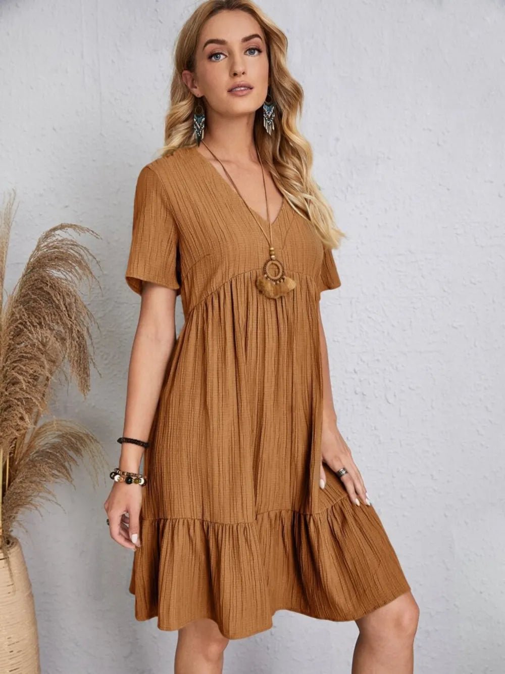 Full Size V-Neck Shorts Sleeve Dress | Nikki &amp; Co. Boutique