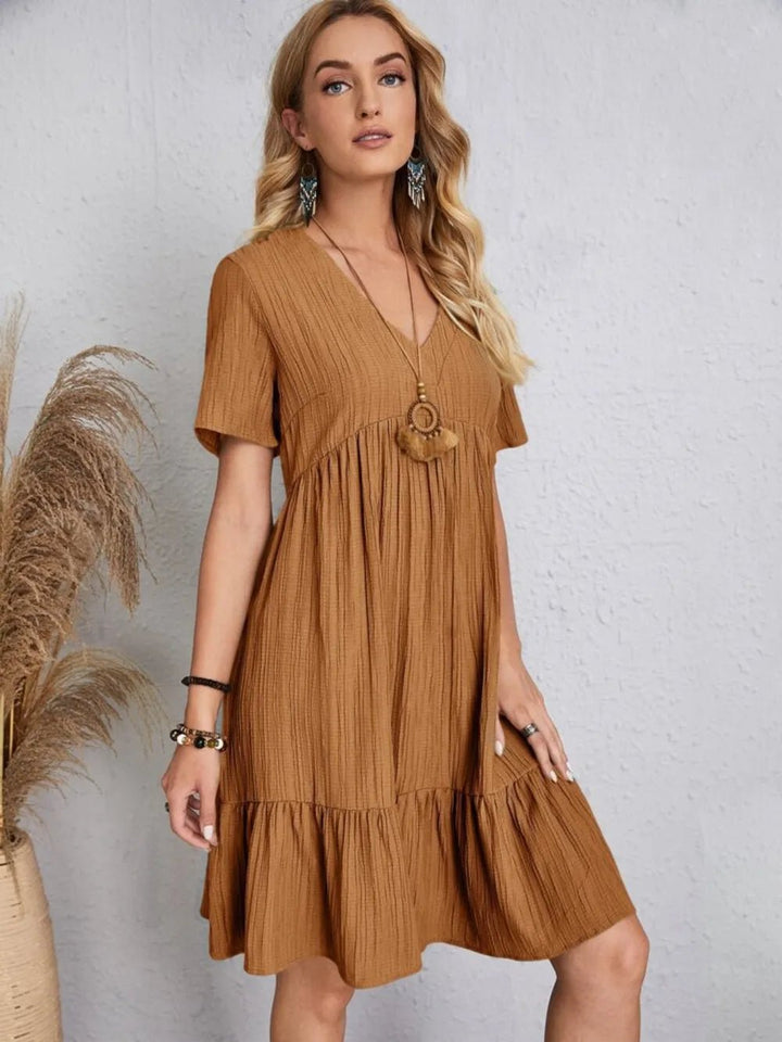 Full Size V-Neck Shorts Sleeve Dress | Nikki &amp; Co. Boutique