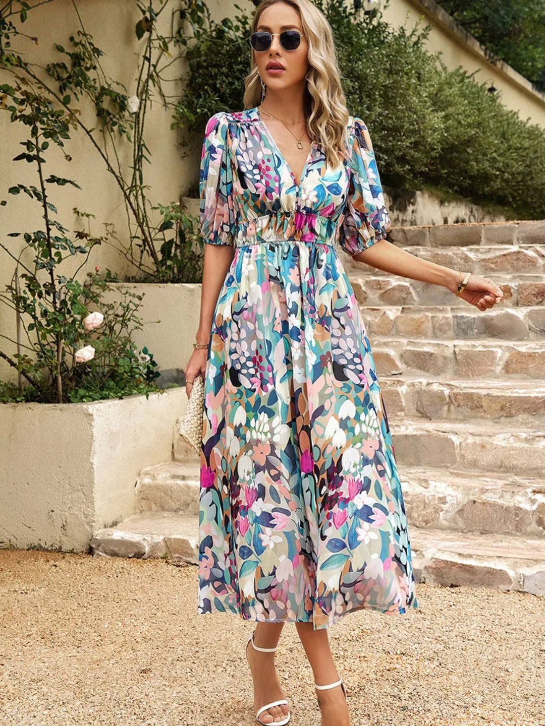 Printed Puff Sleeve Midi Dress | Nikki &amp; Co. Boutique