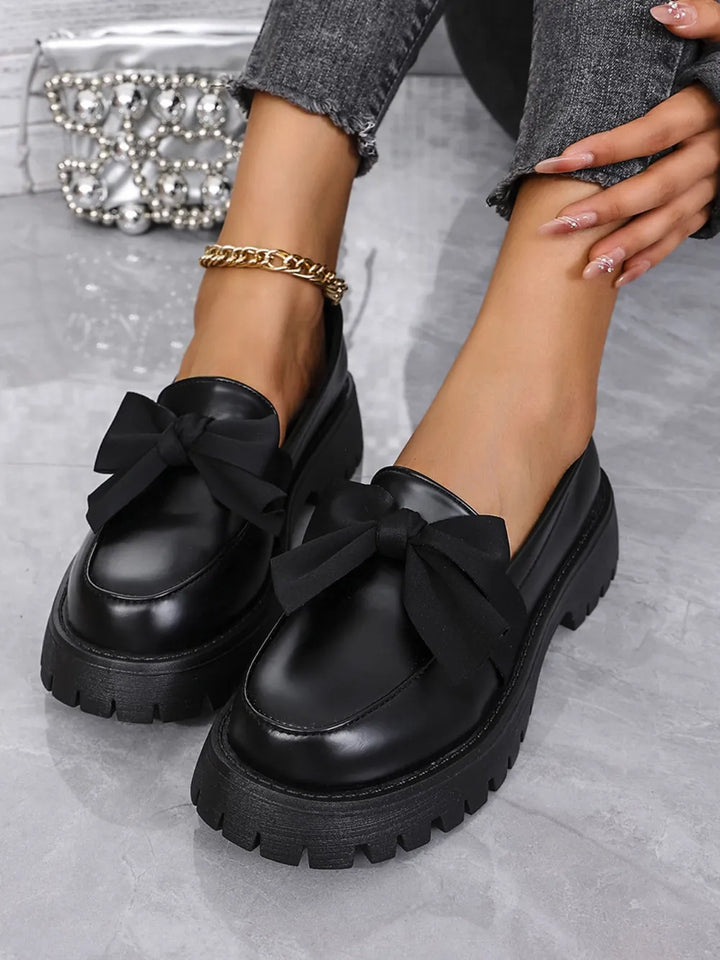 Bow PU Leather Round Toe Loafers | Nikki &amp; Co. Boutique