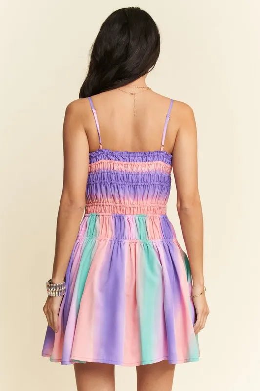 Davi &amp; Dani Multi Color Ombre Printed Bodice Button Up Dress in Purple Multi - Nikki &amp; Co. Boutique