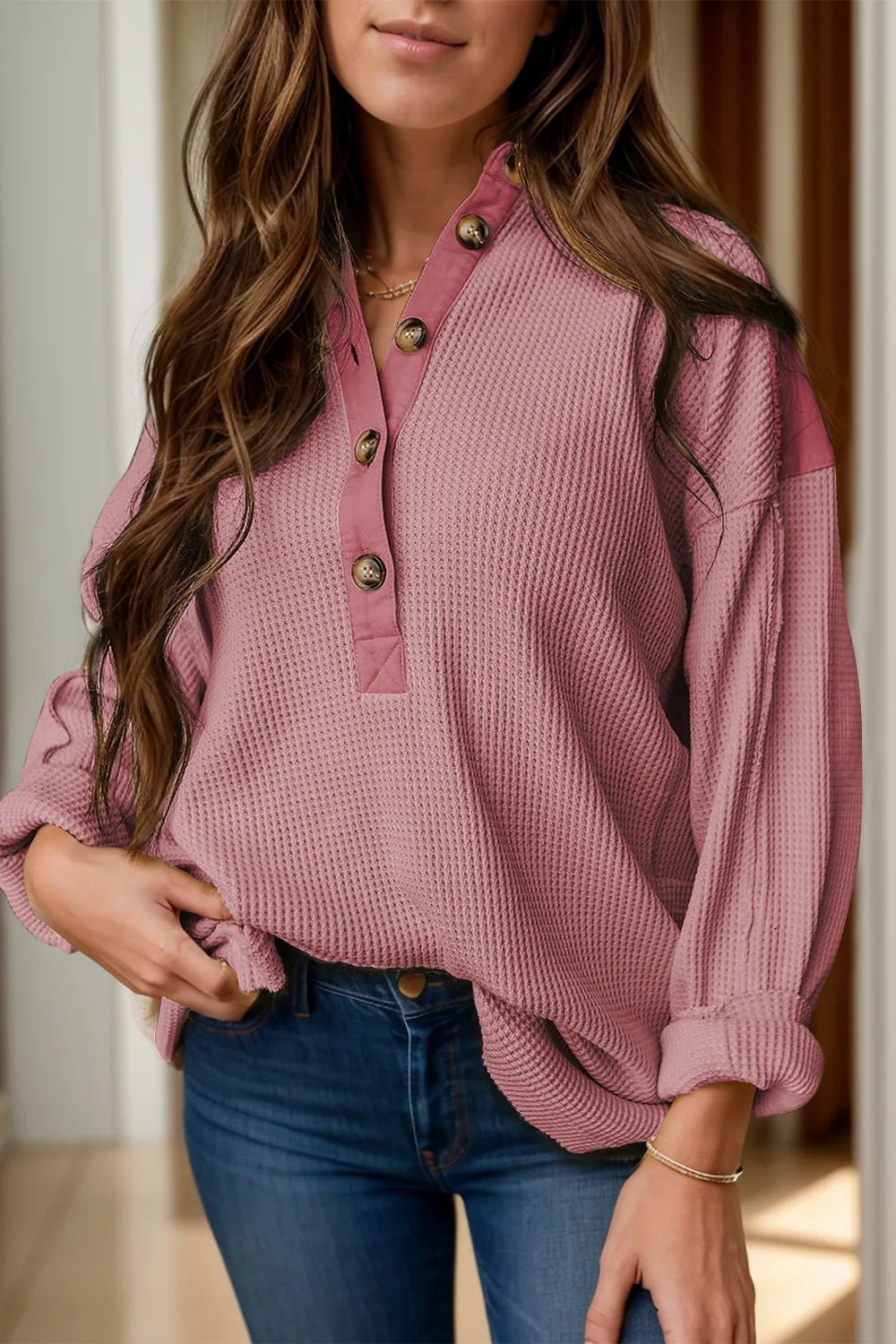 Half Button Long Sleeve Top - Nikki and Co Boutique