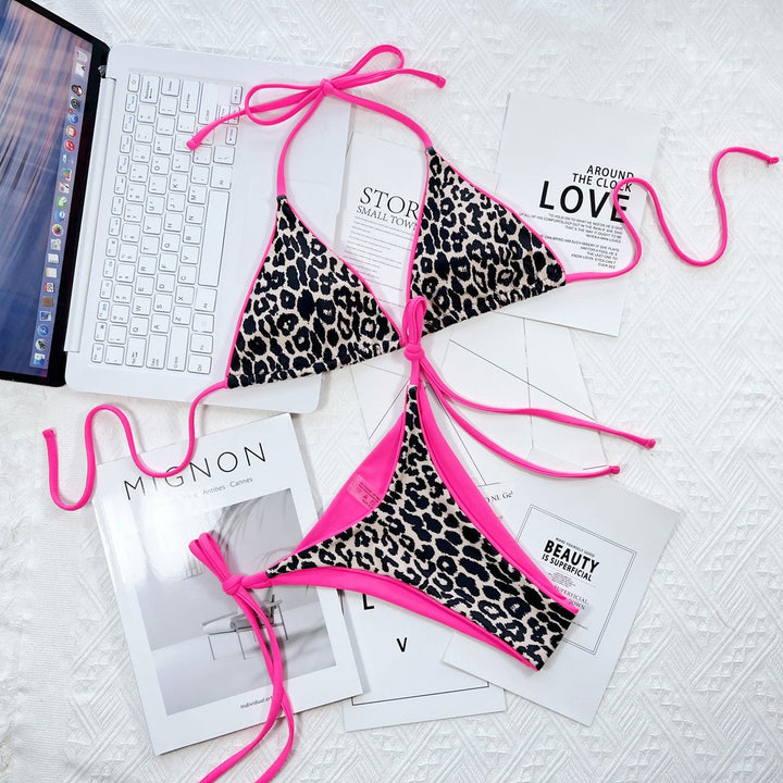 Leopard Print Halter Neck Tie Side Bikini Sets | Nikki &amp; Co. Boutique
