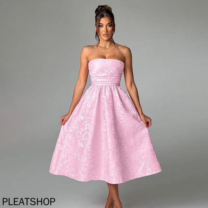 Women's New European and American Temperament Sexy Slim-fit Jacquard Satin Tube Top Dress