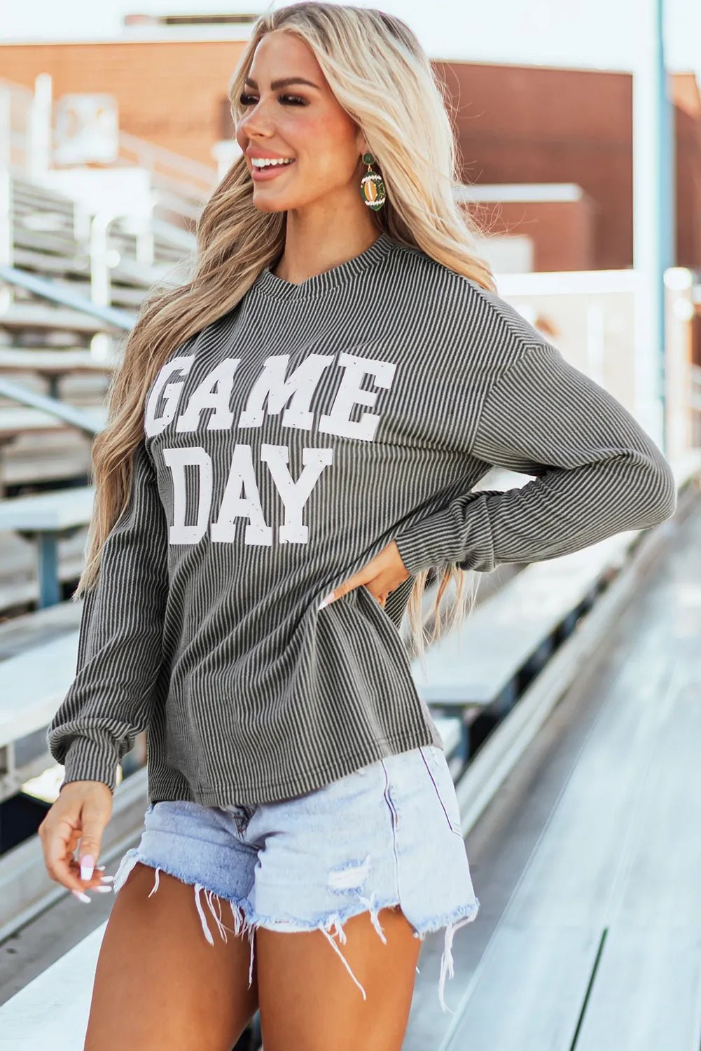 GAME DAY Striped Round Neck Long Sleeve Top - Nikki &amp; Co. Boutique