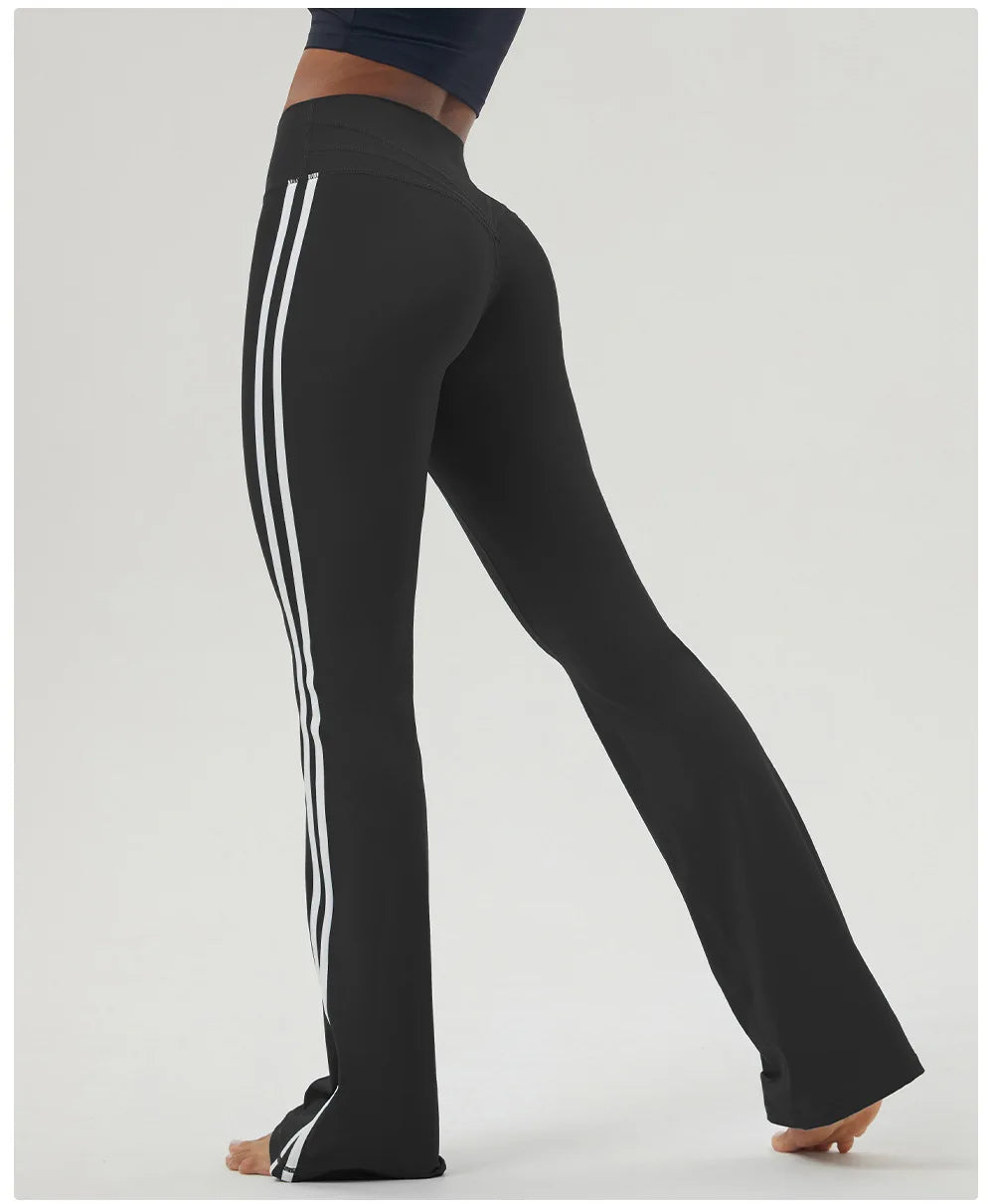 Women's New Color Stripes Hip-Lifting Fitness Dance Bell-Bottoms  Yoga Pant