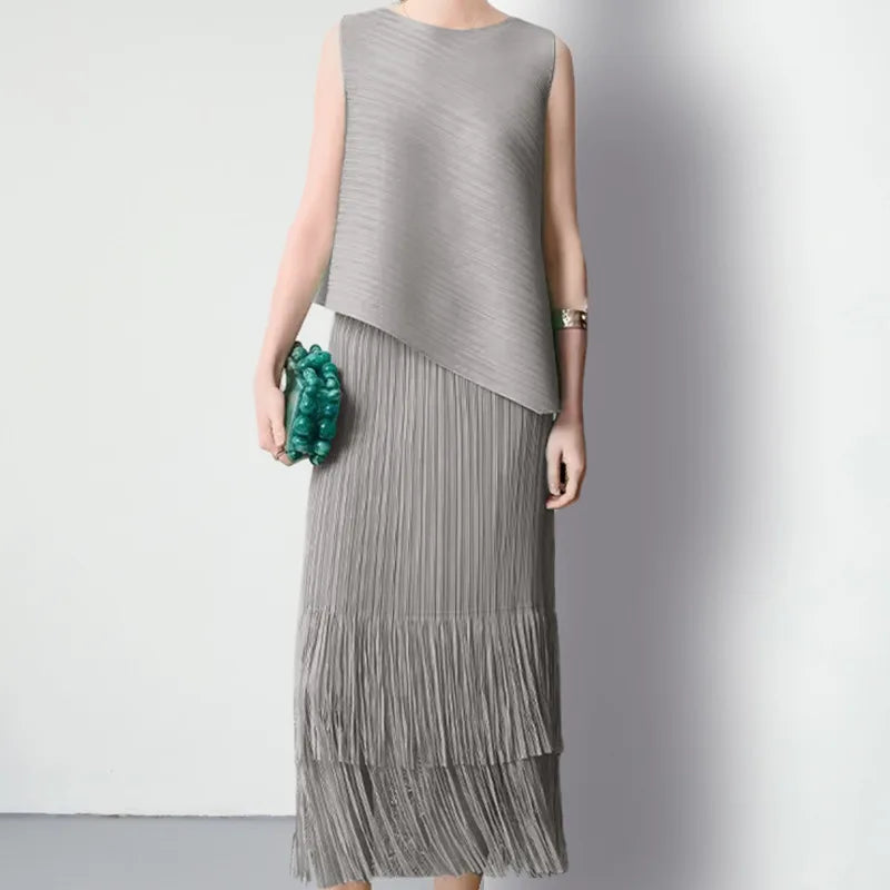 HKSH Spring Summer New Women Tide Young Style Y2K Contracted Fashion Ins Elegant Temperament Pleated Fabricevening Dress HK5086