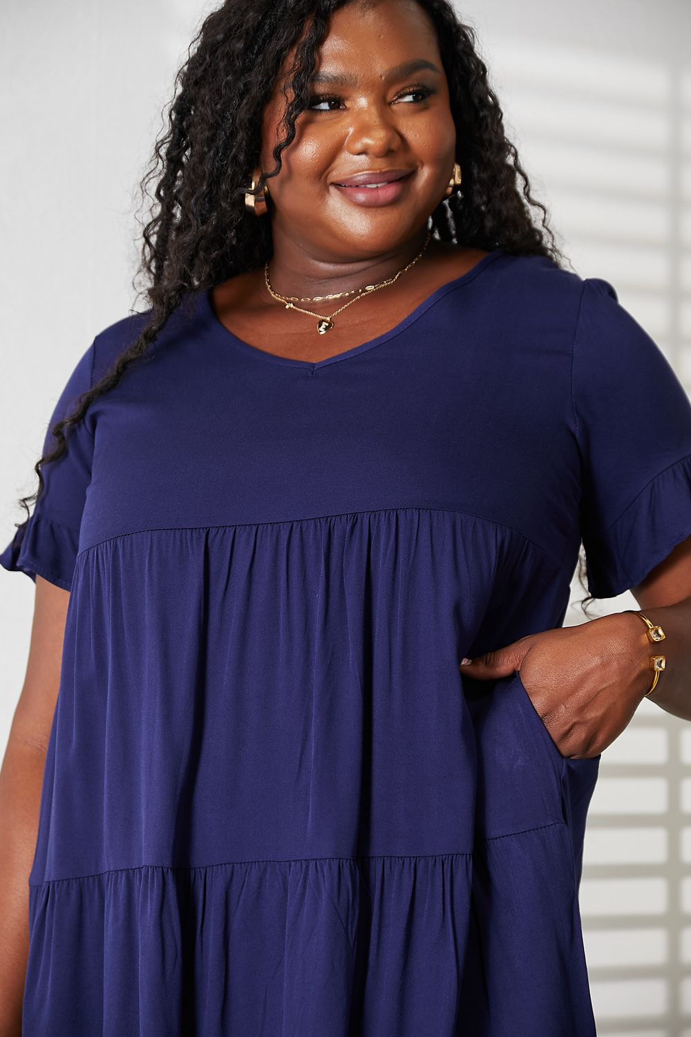 Mandy V - Neck Flounce Sleeve Tiered Dress - Nikki &amp; Co. Boutique
