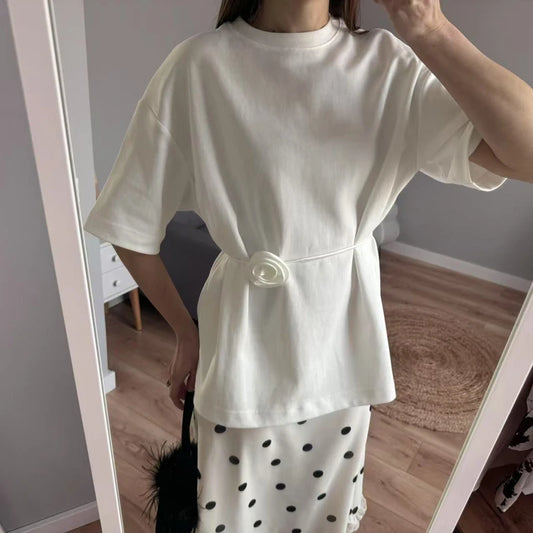 Summer Basic Yellow White Flower T shirt Top