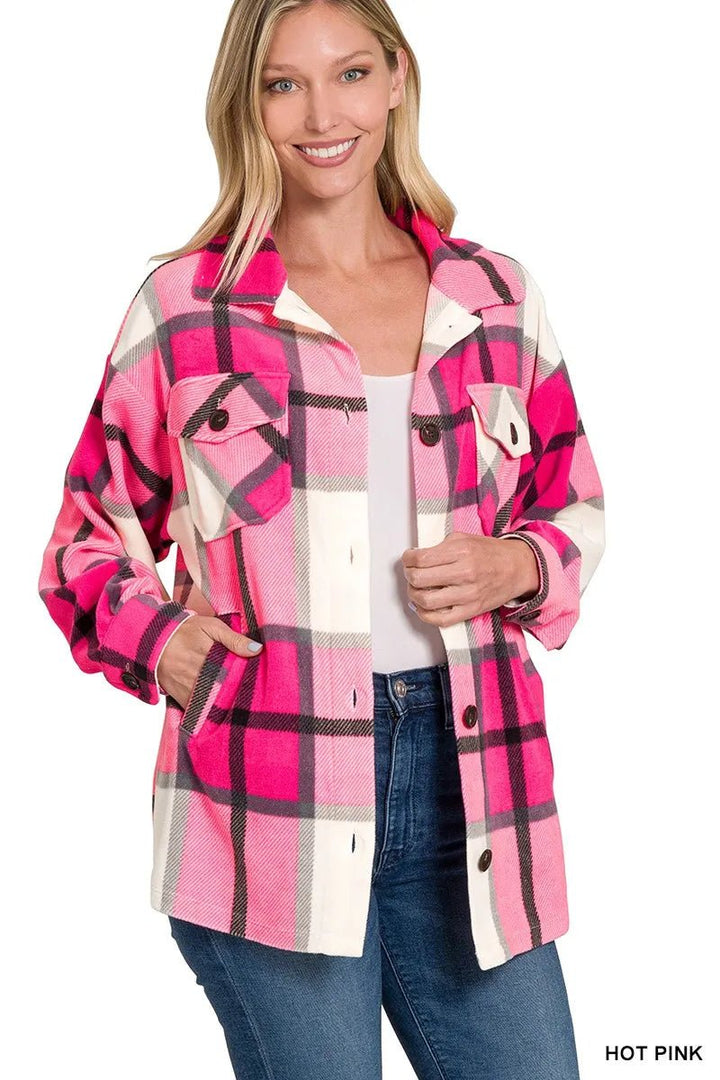 Zenana Oversized Plaid Fleece Shacket - Nikki &amp; Co. Boutique