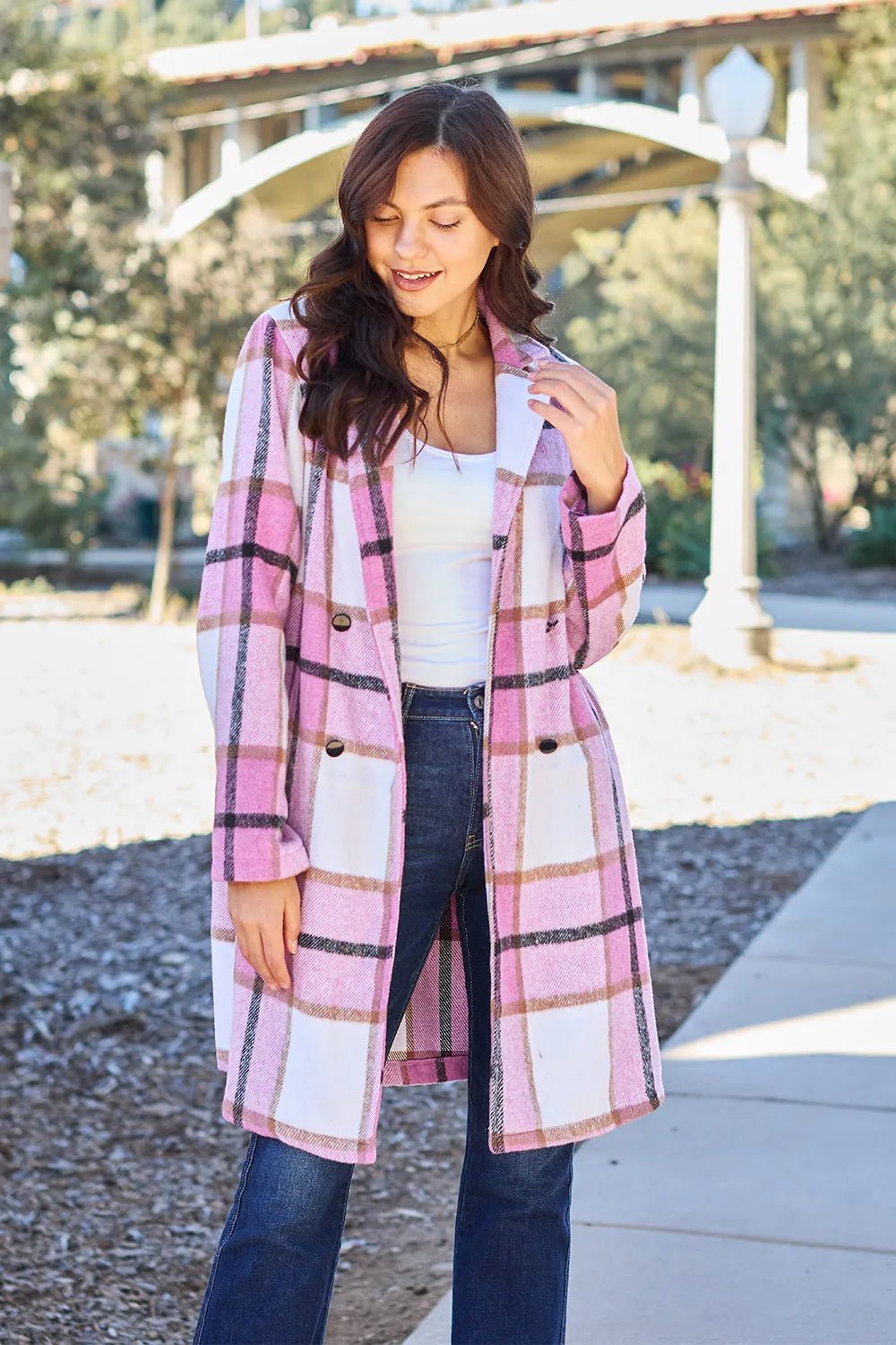 Double Take Full Size Plaid Button Up Lapel Collar Coat - Nikki &amp; Co. Boutique