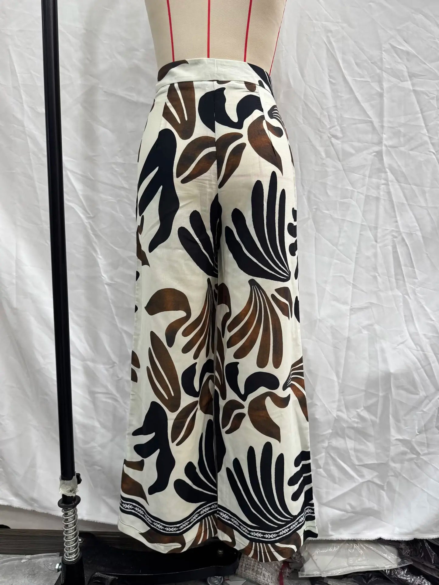 European and American style new print retro mid-waist wide-leg casual pants