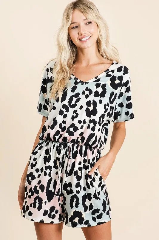 BiBi Gradation Leopard Soft Knit V-neck Romper | Nikki &amp; Co. Boutique