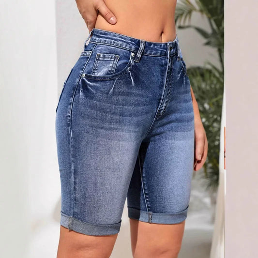 Women Jeans Denim short Knee Length High Waist Stretch Distressed Washed Skinny Straight Short Pants Summer Streetwear
