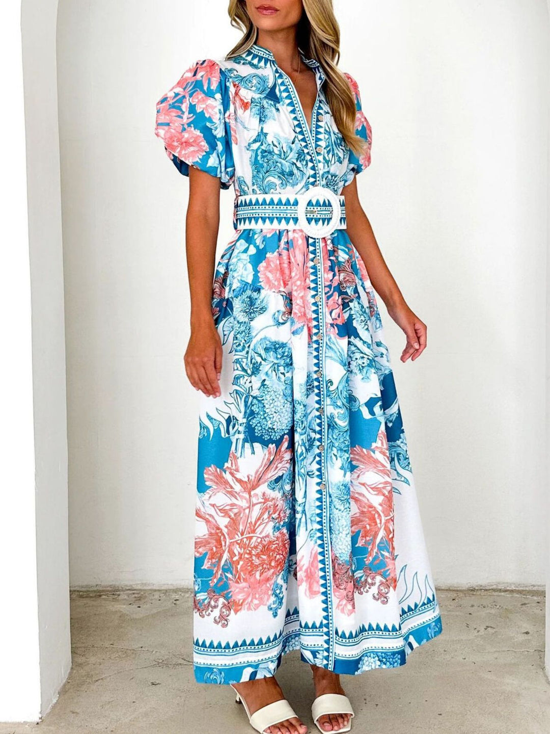 Printed Puff Sleeve Midi Dress | Nikki &amp; Co. Boutique