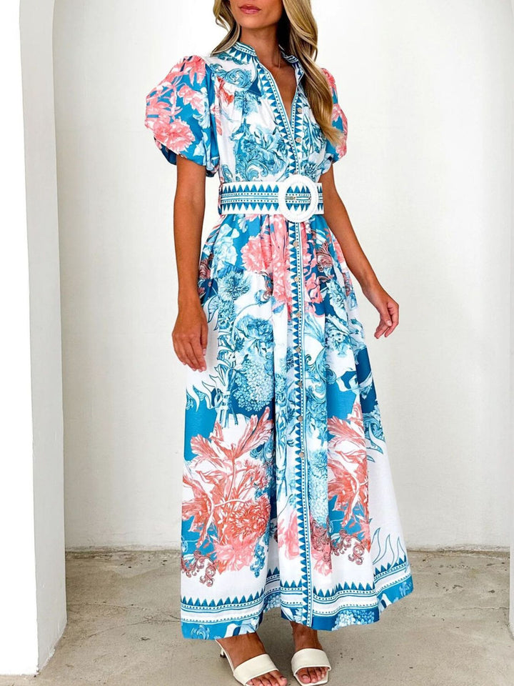 Printed Puff Sleeve Midi Dress | Nikki &amp; Co. Boutique
