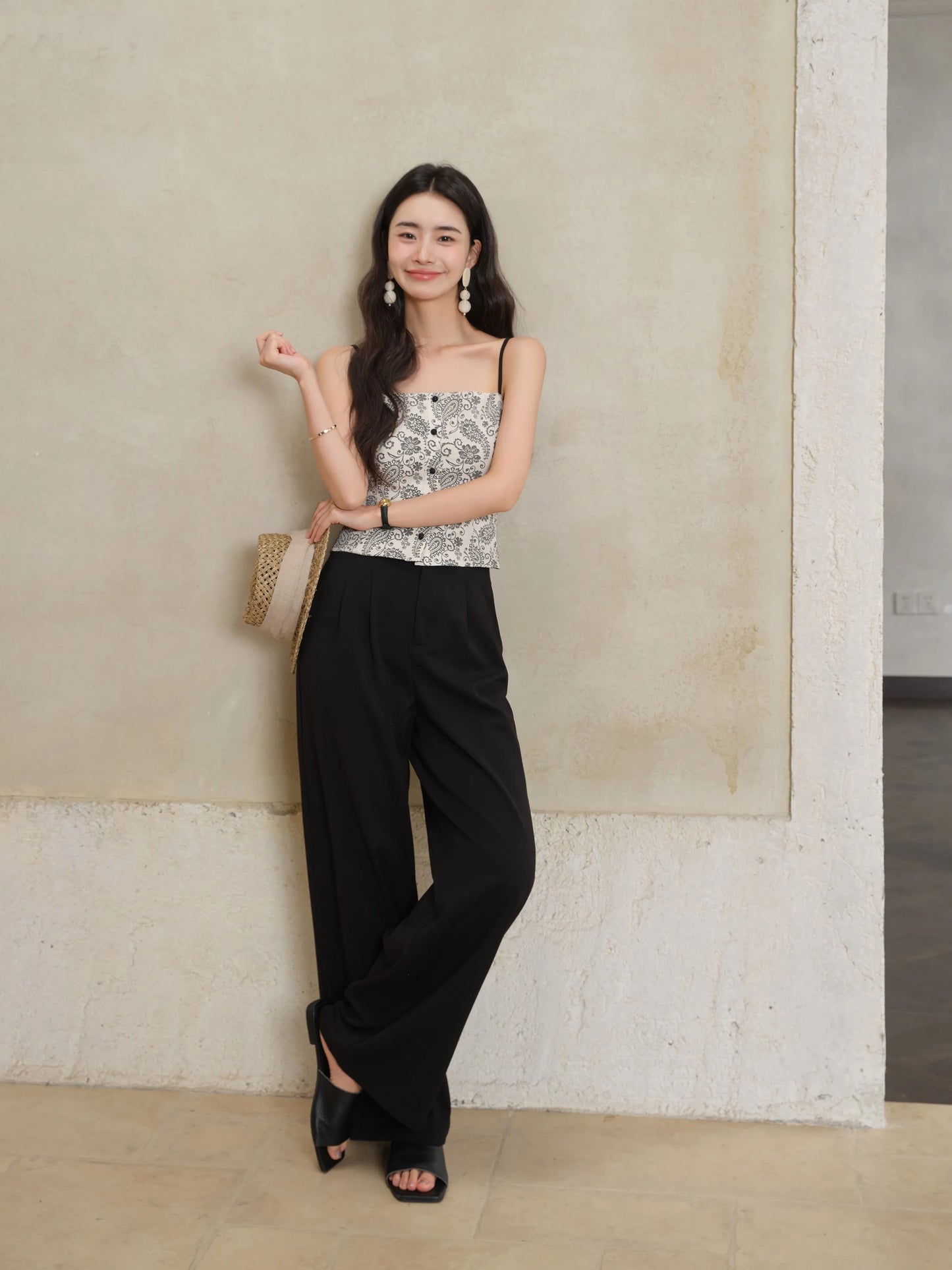 Matte Satin Wide Leg Pants Women High Waist Black Straight Trousers Elegant Office Workwear Loose Long Dress Pants  Summer