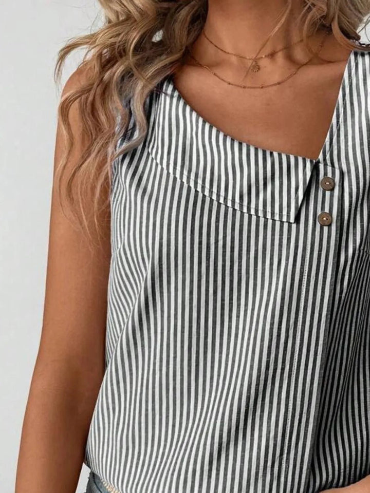 Decorative Button Asymmetrical Striped Tank - Nikki &amp; Co. Boutique