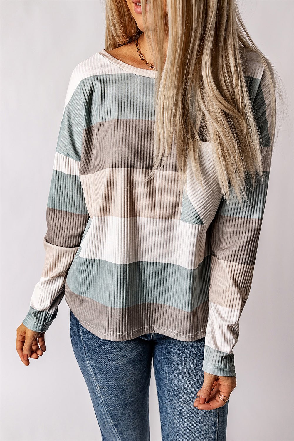 Wide Stripe Top with Pocket - Nikki and Co Boutique