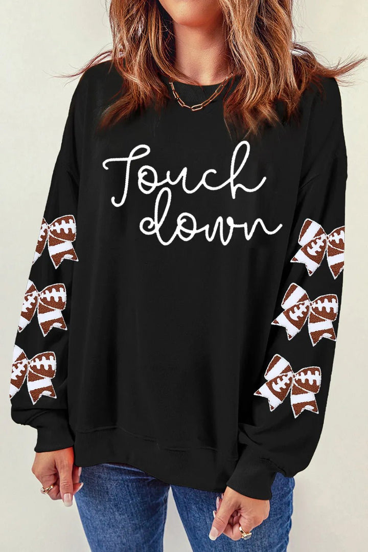 Touchdown Bow Graphic Long Sleeve Sweatshirt - Nikki &amp; Co. Boutique