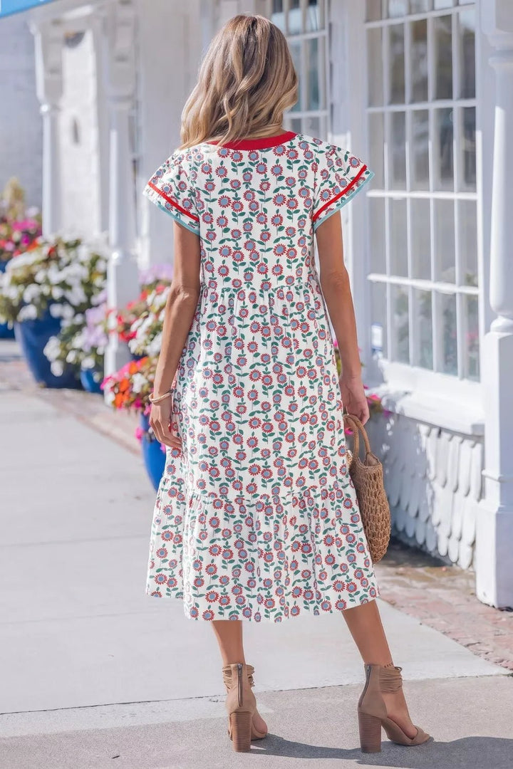 Floral Print Ruffle Sleeve Tiered Midi Dress - Nikki &amp; Co. Boutique