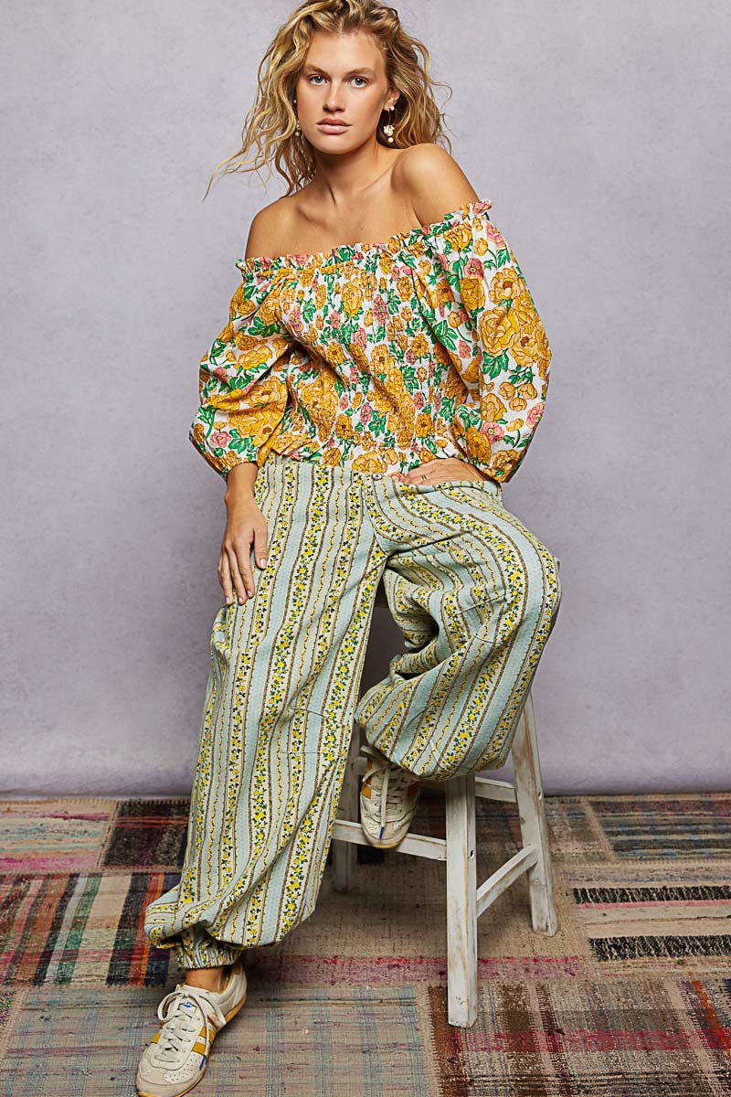 POL Floral Print Off-Shoulder Smocked Blouse | Honey Multi - Nikki &amp; Co. Boutique