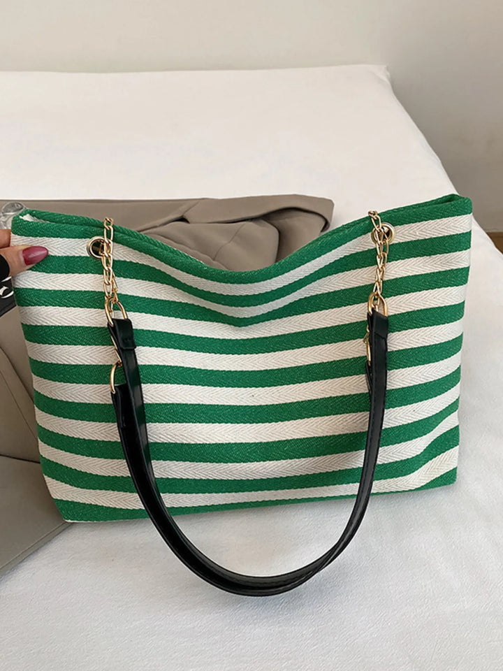 Striped Shoulder Bag with Chain Detail - Nikki &amp; Co. Boutique