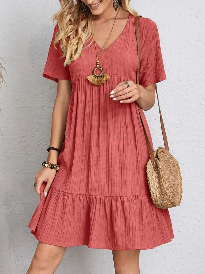 Full Size V-Neck Shorts Sleeve Dress | Nikki &amp; Co. Boutique